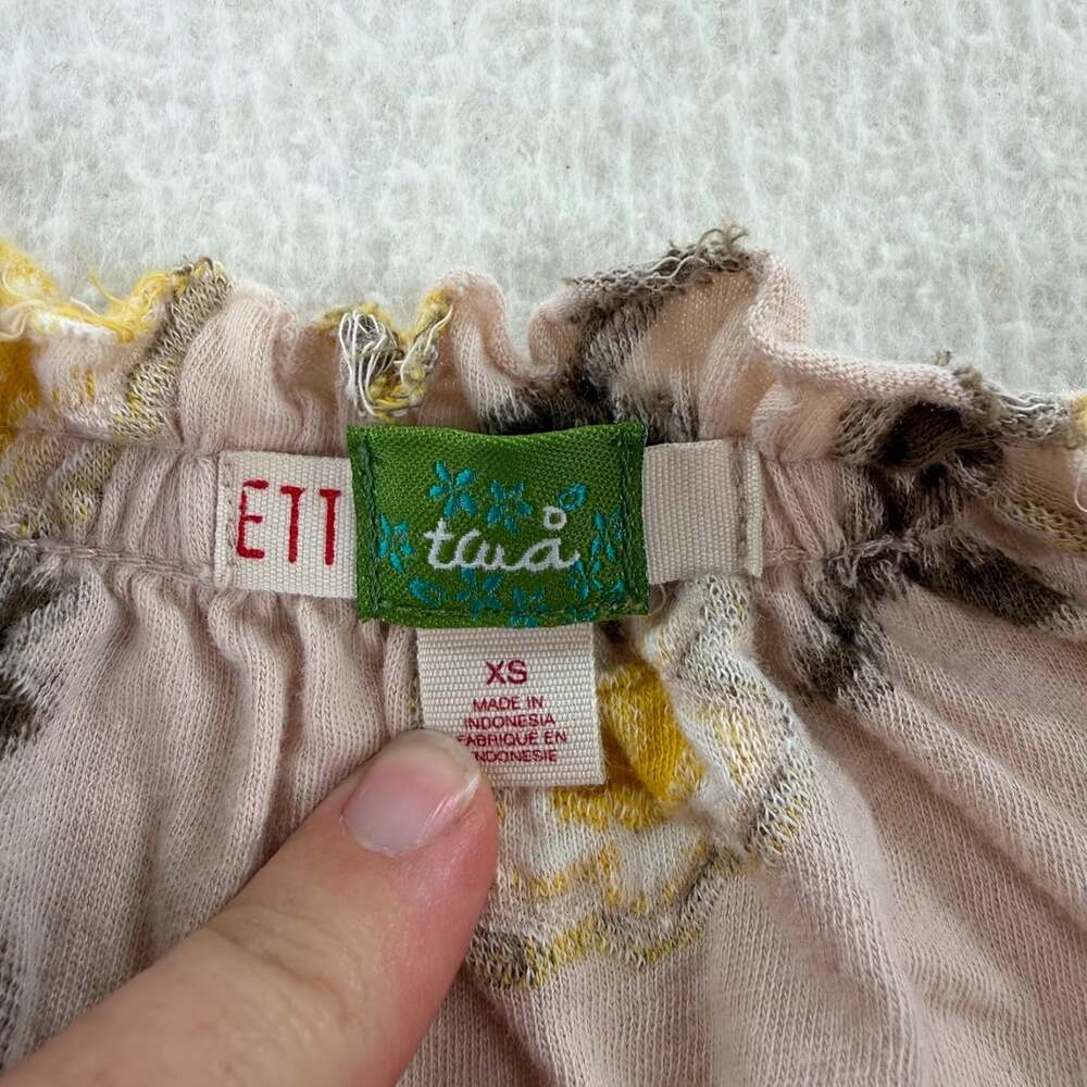 Anthropologie ETT TWA Yellow Floral Shirt Top Blouse Boxy Beige Tan Sz XS - Picture 6 of 7